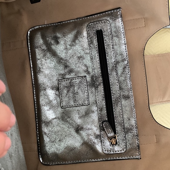 EUC Neiman Marcus faux leather distressed metallic silver finish tote bag - Picture 9 of 11